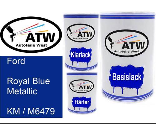Ford, Royal Blue Metallic, KM / M6479: 500ml Lackdose + 500ml Klarlack + 250ml Härter - Set, von ATW Autoteile West.
